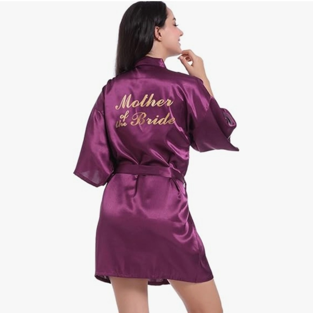 Elegant Purple Satin Robe with Luxurious Embroidery